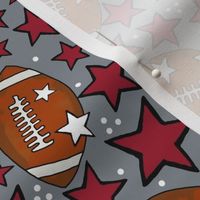 Medium Scale Team Spirit Footballs and Stars in University of Alabama Colors Crimson Red and Cool Gray