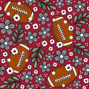 Large Scale Team Spirit Football Floral in University of Alabama Colors Crimson Red and Cool Gray