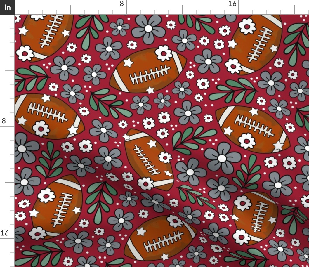 Large Scale Team Spirit Football Floral in University of Alabama Colors Crimson Red and Cool Gray