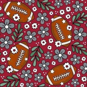 Medium Scale Team Spirit Football Floral in University of Alabama Colors Crimson Red and Cool Gray