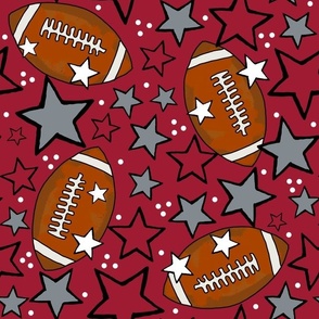 Large Scale Team Spirit Footballs and Stars in University of Alabama Colors Crimson Red and Cool Gray