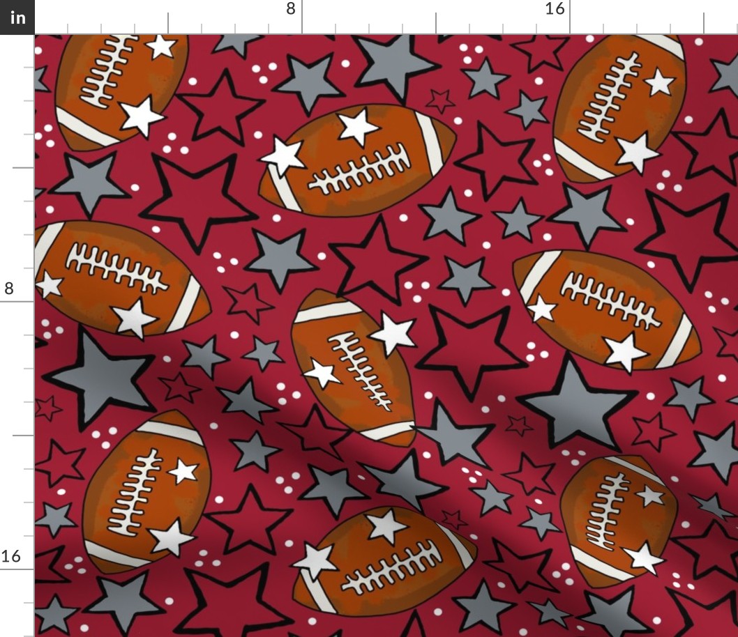 Large Scale Team Spirit Footballs and Stars in University of Alabama Colors Crimson Red and Cool Gray
