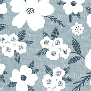 Hanna Floral, Gray and White (Xlarge) - flowers, leaves and branches