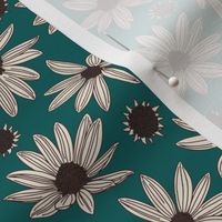 summer's end helianthus floral L scale teal cream brown by Pippa Shaw