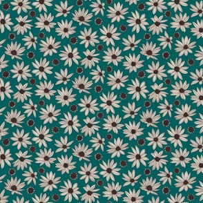 summer's end helianthus floral L scale teal cream brown by Pippa Shaw