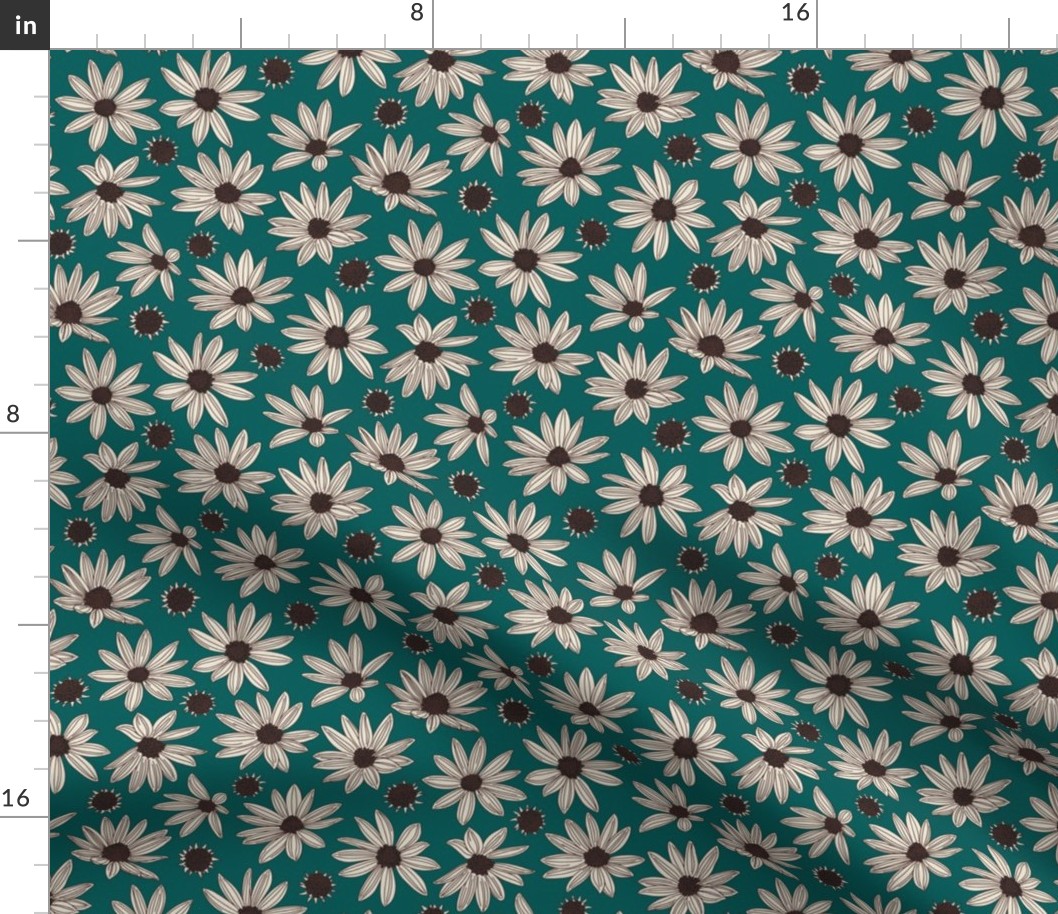 summer's end helianthus floral L scale teal cream brown by Pippa Shaw