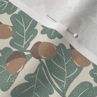 Hand-Drawn Acorn and Leaf Nature Themed Print with Texture on A Cream Ground Color_Small