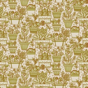 Potted Plants - Cream + Lime Green (Small )