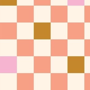 retro kitchen checkerboard | 1 1/2 inch colorful retro pink, salmon and gold checkered print