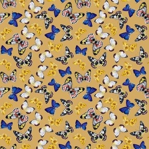 Ditsy Scale / Museum Butterflies on Mustard / 4"