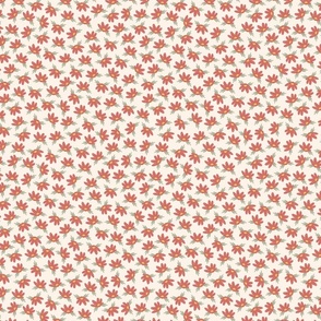 Ditsy Modern Currant Red Flowers,  Off White Background