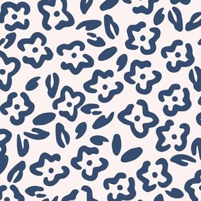 Dense Floral Field in Navy Blue and White (Large)