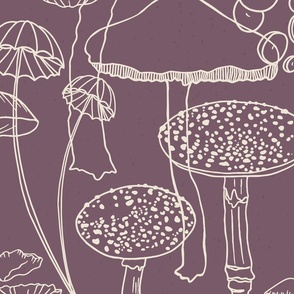 Sketchy Mushrooms on Purple - Large