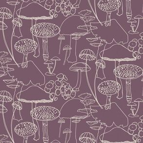 Sketchy Mushrooms on Purple - Small