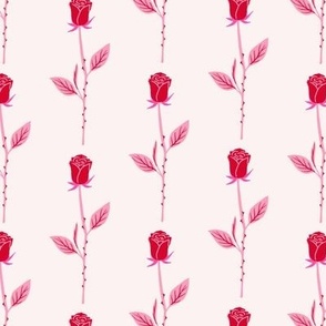 Roses Vertical Stripe in Red and Pink (Medium)