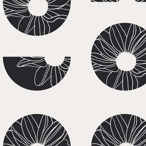 Geo Flowers | Large Scale | Charcoal Black, Cool White | Multidirectional geometric