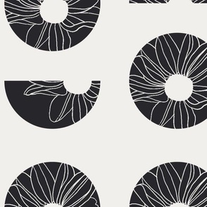 Geo Flowers | Medium Scale | Charcoal Black, Cool White | Multidirectional geometric