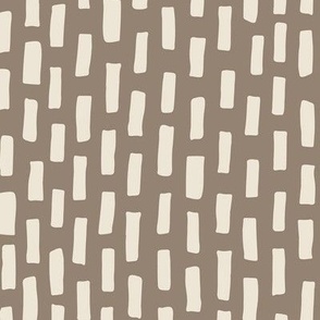 Earthy Co-ordinating print featuring light tan rectangles on a brown background, homewares/fabric