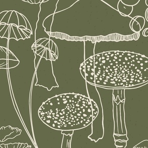 Sketchy Mushrooms on Green - Large