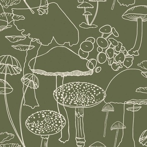 Sketchy Mushrooms on Green