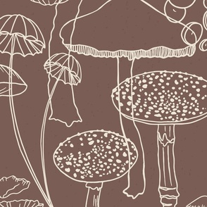 Sketchy Mushrooms on Brown - Large