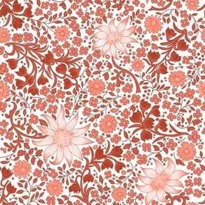 Liberty style Australian floral fabric with flannel flowers in terra cotta shades on natural white