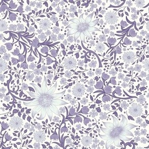 Liberty style Australian floral fabric with flannel flowers in lavender hues and natural white