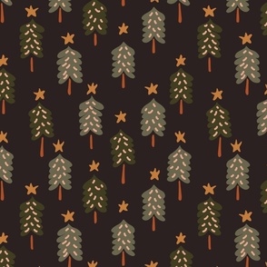 Cute Scalloped Christmas Trees - dark green, brown, beige, sage green and dark brown  // Medium scale