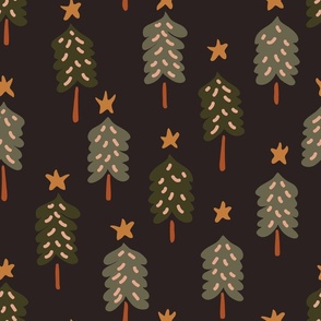 Cute Scalloped Christmas Trees - dark green, brown, beige, sage green and dark brown  // Big scale