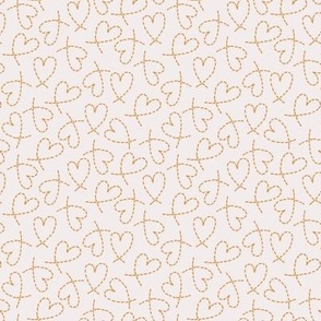 504 - Small scale boho romance with soft neutral warm cream and golden mustard tossed random non directional  dashed line love hearts for valentines, weddings, kids/children apparel, nursery wallpaper, cot sheets, duvet covers, table linen