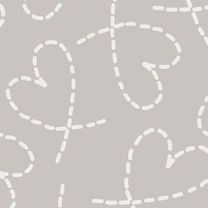 504 - Large scale cool neutral pale gray and off white Tossed random non directional ant trail dashed line love hearts for valentines weddings kids children apparel nursery wallpaper cot sheets duvet covers table linen