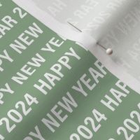 Happy new year 2024 text design basic typography design white on olive green