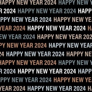 Happy new year 2024 text design basic typography design caramel grey blue on black