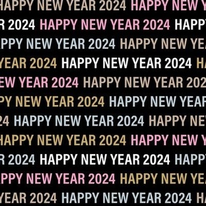 Happy new year 2024 text design basic typography design white pink yellow on black