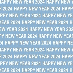 Happy new year 2024 text design basic typography design white on blue