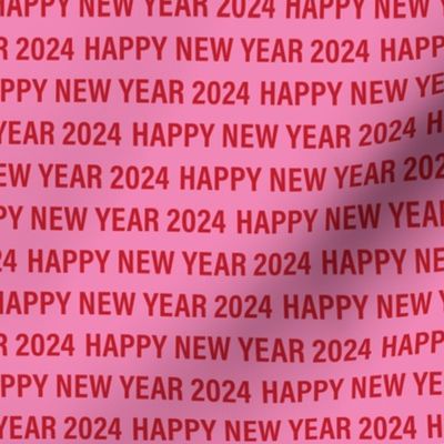 Happy new year 2024 text design basic typography design red on pink girls palette