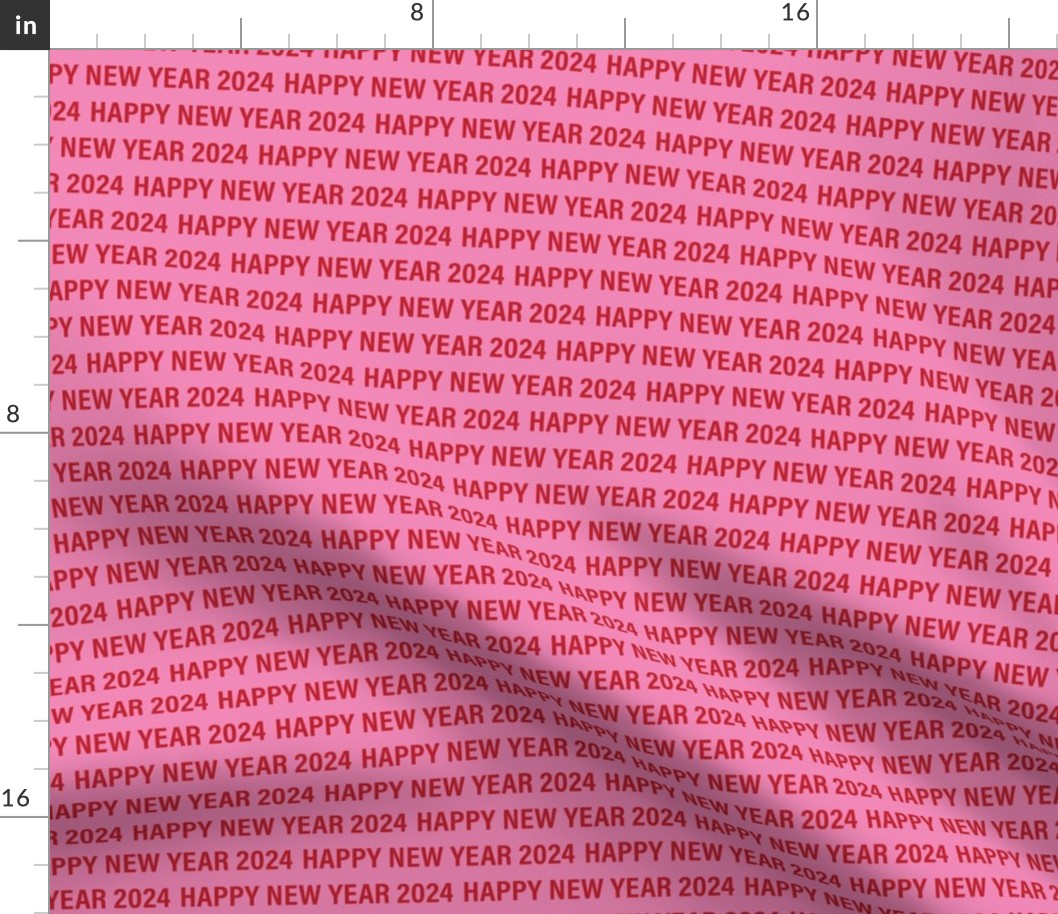 Happy new year 2024 text design basic typography design red on pink girls palette