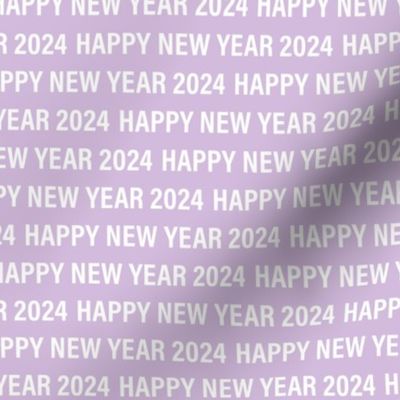 Happy new year 2024 text design basic typography design white on lilac purple