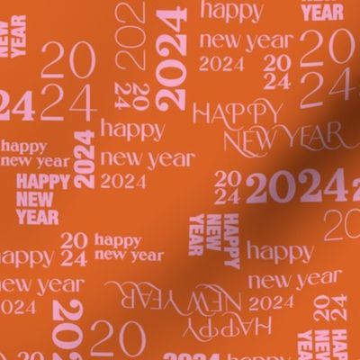 Happy New Year basic classic typography design 2024 text pattern pink on orange