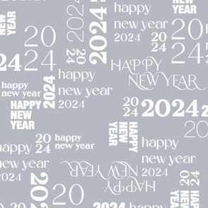 Happy New Year basic classic typography design 2024 text pattern white on gray