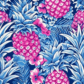 Preppy  pattern with pink pineapple