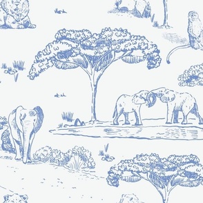 large scale african wildlife safari toile // chambray blue