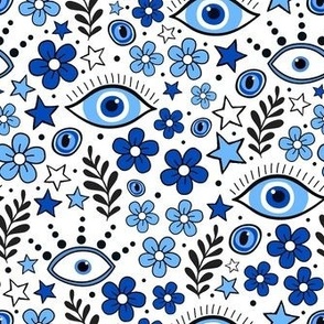 Medium Scale Blue Evil Eye Floral 