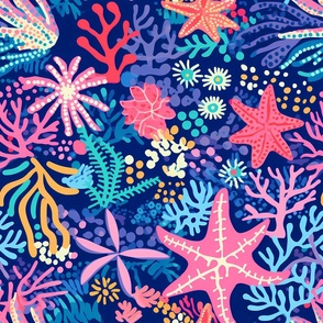 Preppy ocean with starfish on blue