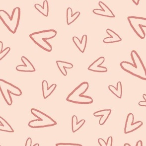 Hand drawn hearts dark pink on light pink 9x9