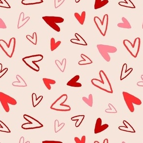 Hand drawn Valentine's Day hearts - pink, red 7x7