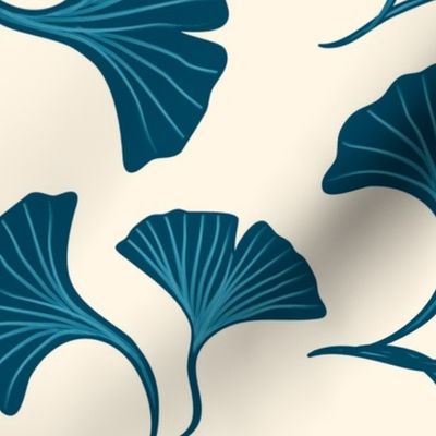 Ginkgo leaves- petrol blue  - medium scale