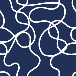 Abstract Line (Thicker) - White on Navy Blue 