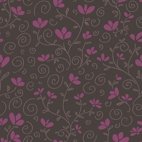 Brown  and Pink Florals - chocolate raspberry
