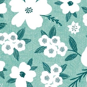 Hanna Floral, Green and White (Xlarge) - flowers, leaves and branches